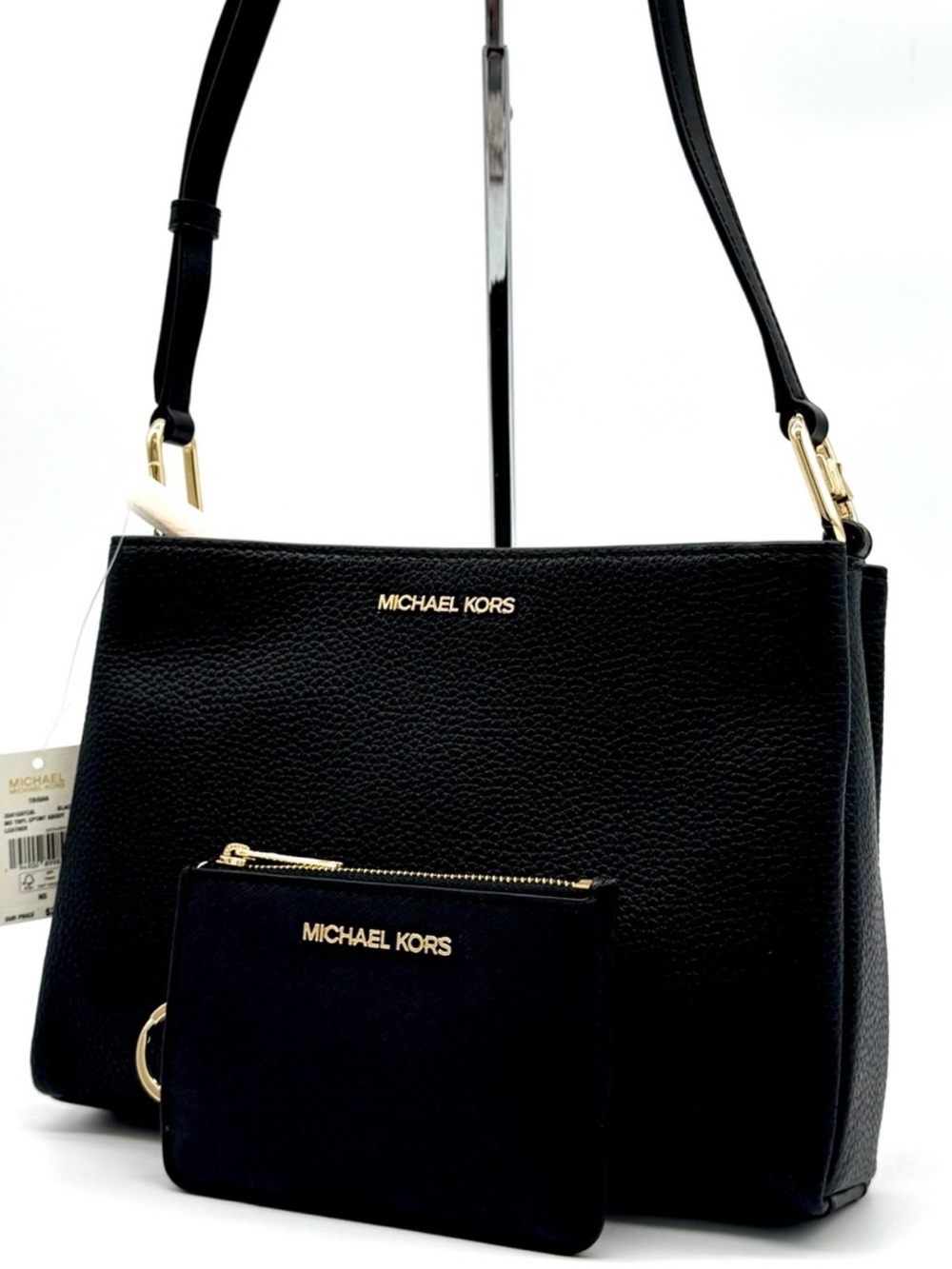 Michael Kors Trisha Medium Pebbled Leather Crossbody Bag w Matching TZ Coinpouch